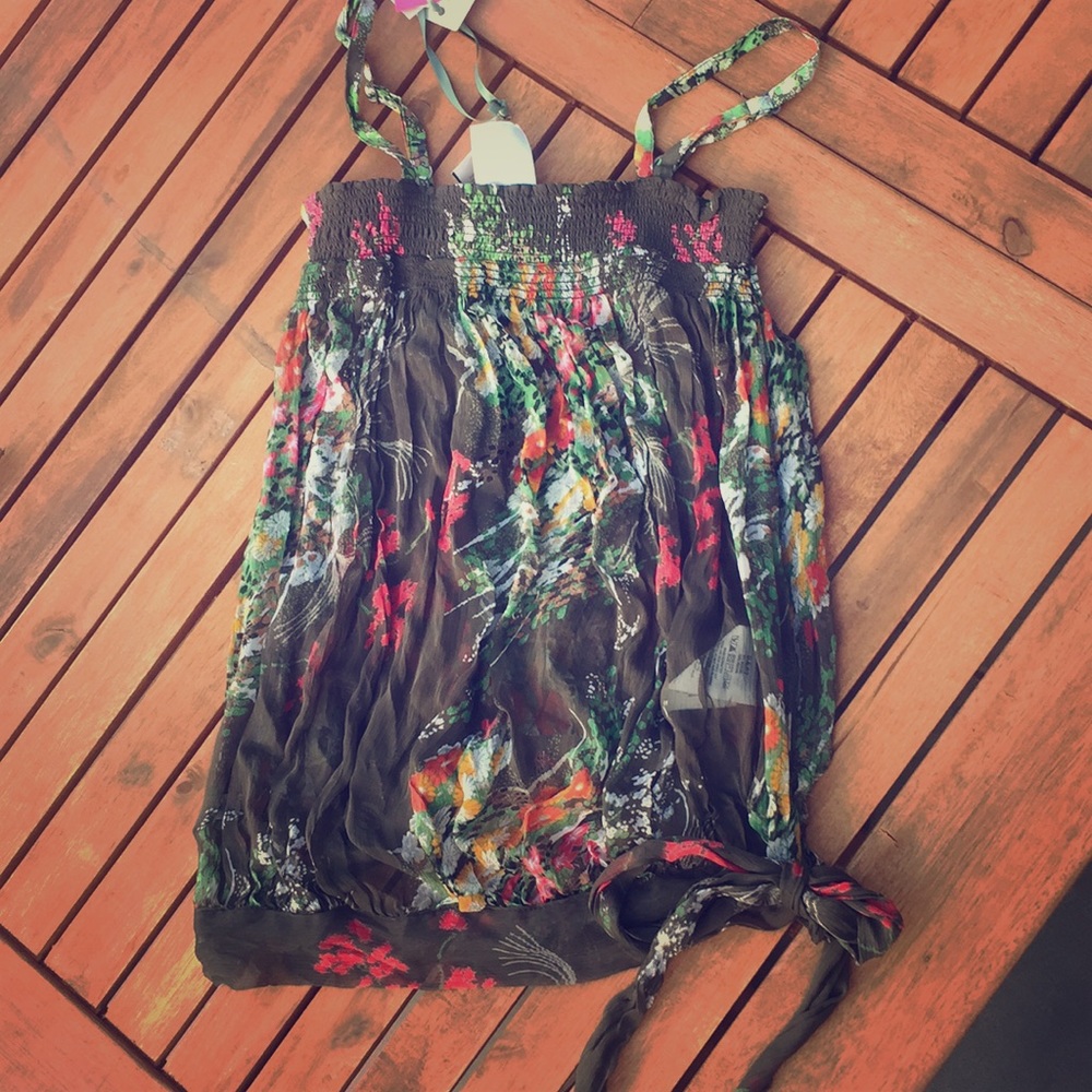 COPY - NWT Green Floral Chiffon Sheer Top